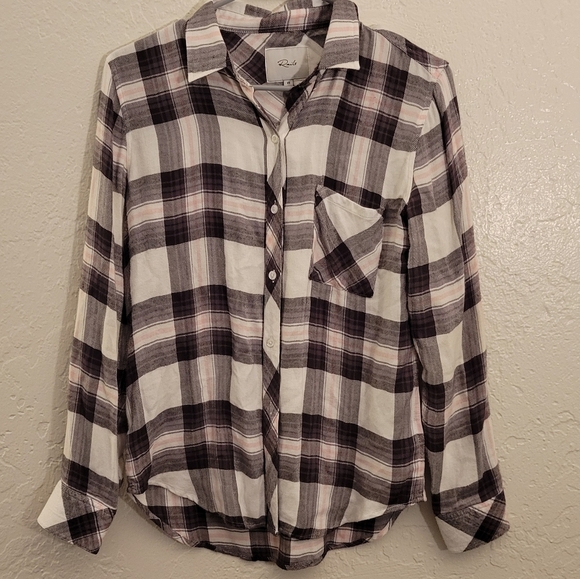 Rails Hunter White Grey Peach Button Up XS - Picture 3 of 9